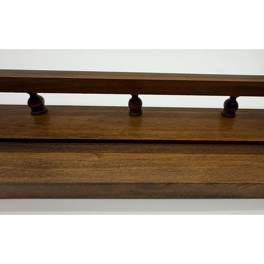 Vintage Dark Wood Spice Rack Wall Mount Gallery Rail Display Shelf 24 Inch